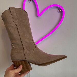 Women’s Taupe Suede Western Mid-Calf Boot